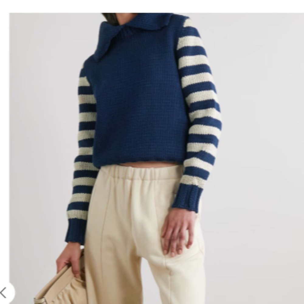 NWT ROSIE ASSOULIN Dickie Collared Knit Sweater Navy Blue S - Picture 2 of 7